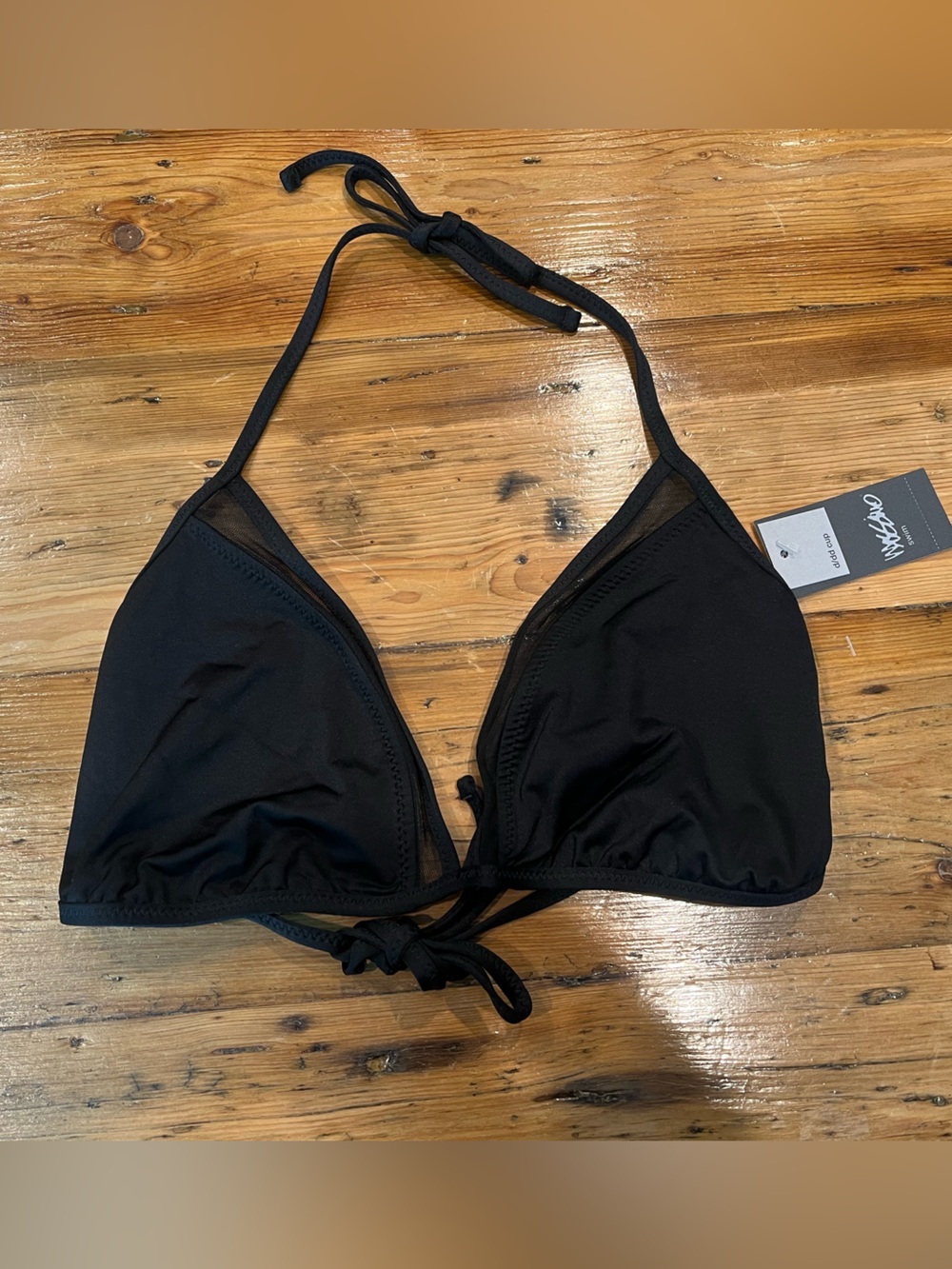 Mossimo Black Triangle Bikini Top with Sheer Trim - Classic Tie Halter D/DD